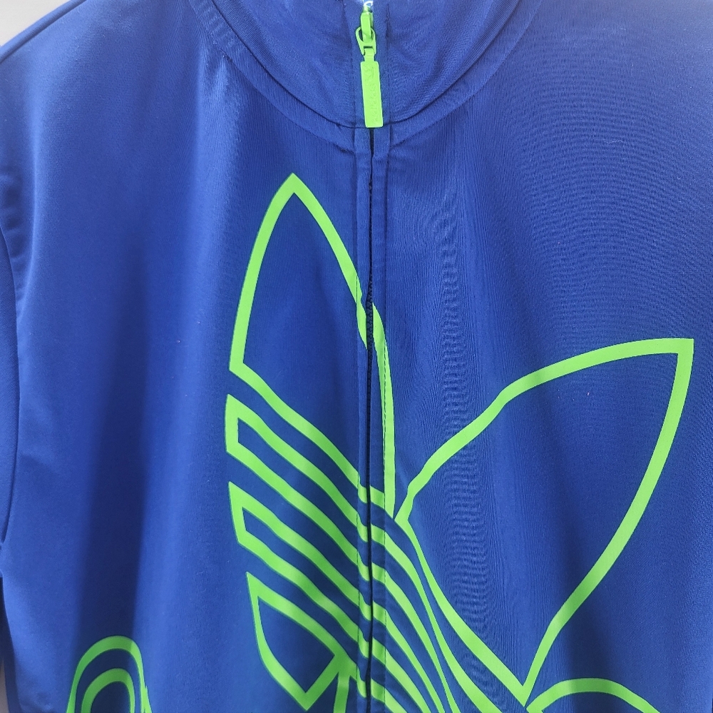 Adidas Jacket Mens Small Blue Green Track Trefoil Big Logo Spell Out Full Zip - Picture 3 of 6